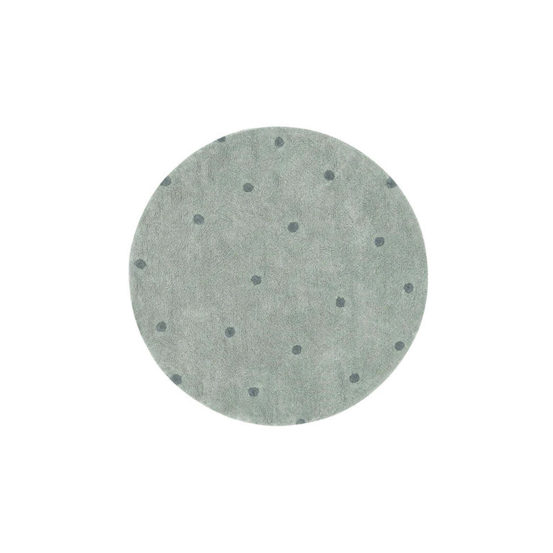 Tapis lavable rond à pois bleu sauge