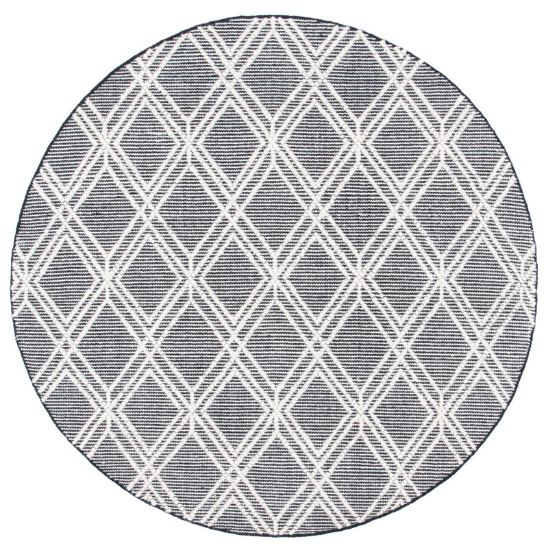 Farmington Natura Hand Woven Wool Cotton Geometric Rug in Cream/Gray, Round 6'