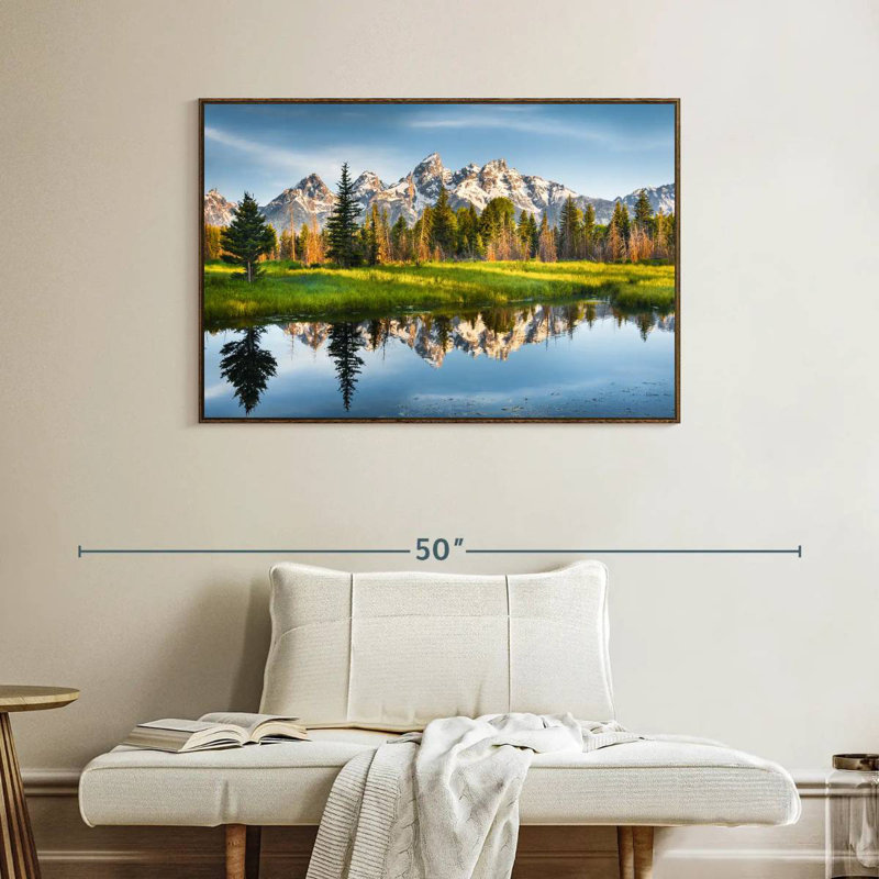 Grand Teton Reflection, Cadre flottant en noyer, 40 po x 27 po