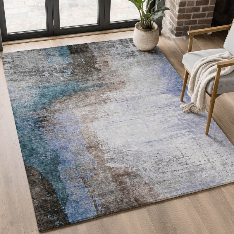 Tapis abstrait lavable à la machine de qualité supérieure Mayfield AMF2041, Brun, 3 pi x 5 pi