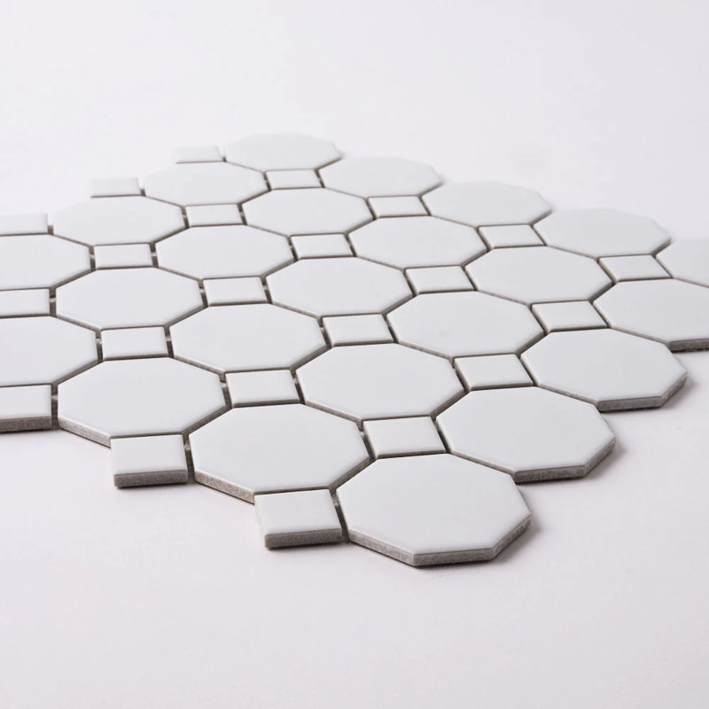 Matte 2x2" White Porcelain Octagon and dot 12x12 Mosaic - Wall & Floor Mosaic tile (set of 10 sheets), White