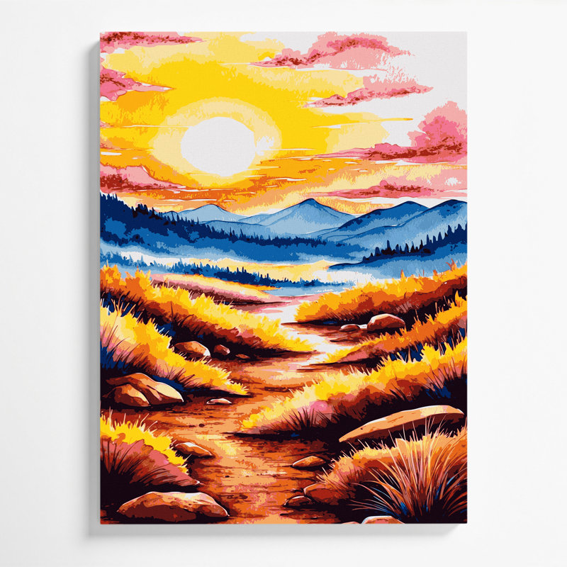 Aquarelle, paysage 46, art mural sur toile brune