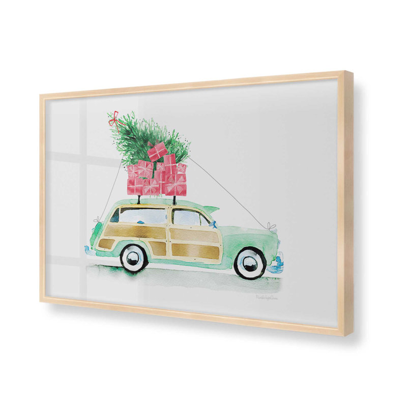 Impression de voiture de Noël rétro, Érable brut encadré, H 9 po x l 11 po