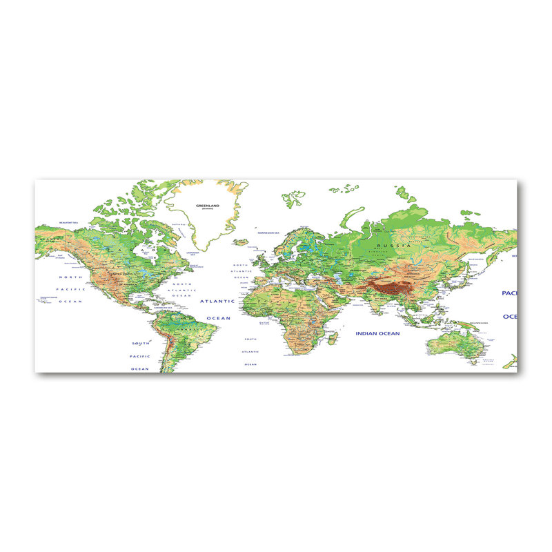 World Map - Wrapped Canvas Print, 50cm H x 125cm W x 2cm D, Green, Wrapped Canvas
