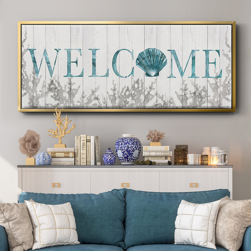Welcome Shell- Framed Canvas, 20" H x 50" W