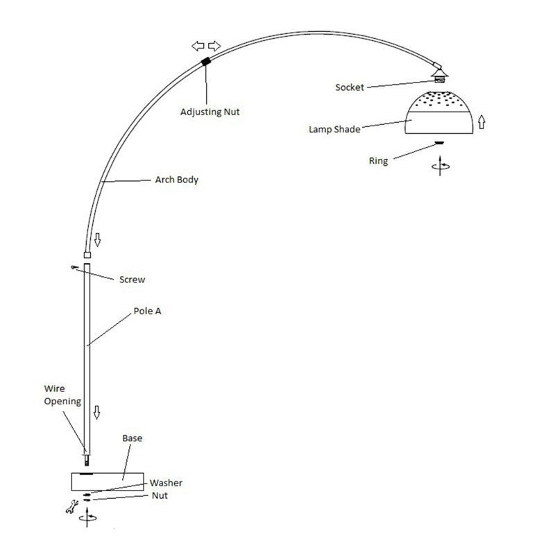 Lampe en acier au sol en arche moderne