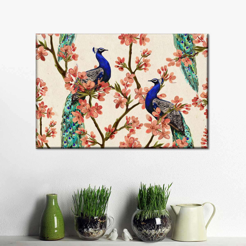 Paon bleu royal sur toile, H 8 po x l 12 po x P 1 po