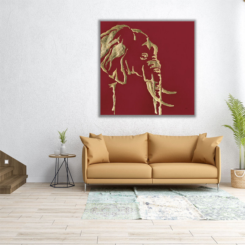 «Gilded Elephant on Red», reproduction d'art sur toile, H 20 po x l 20 po