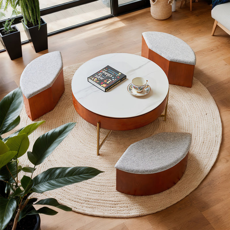 Table basse à plateau relevable moderne en bois naturel et blanc Doughlin
