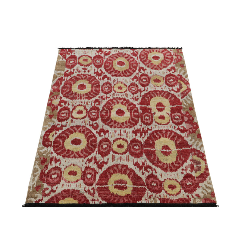 Tribal Rug In Red, Yellow, Green, White Ikats Pattern By Rug & Kilim, Rectangle 4' x 5'