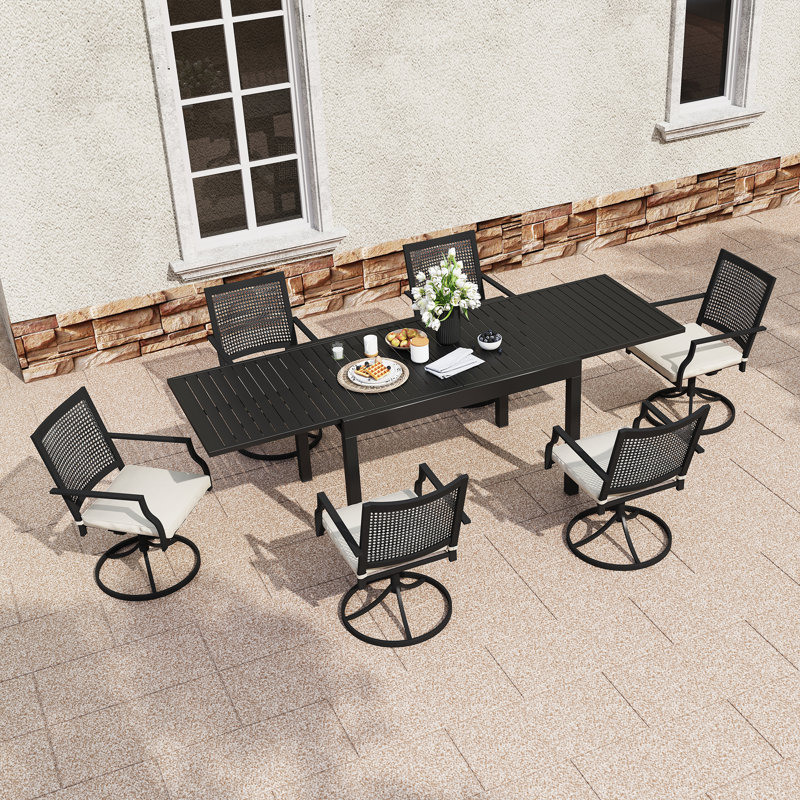 Athenais 6 - Person Patio Dining Set with Extendable Rectangular Table, Black