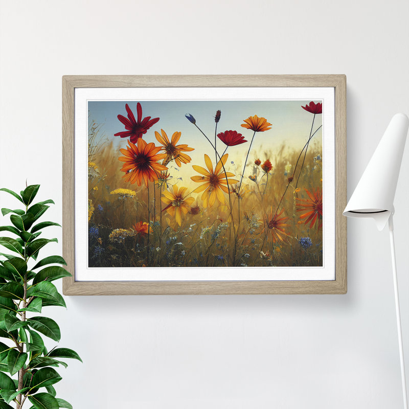 XH1022-7593X Royal Wildflowers - Single Picture Frame Painting, 34cm H x 46cm W x 2cm D, Oak