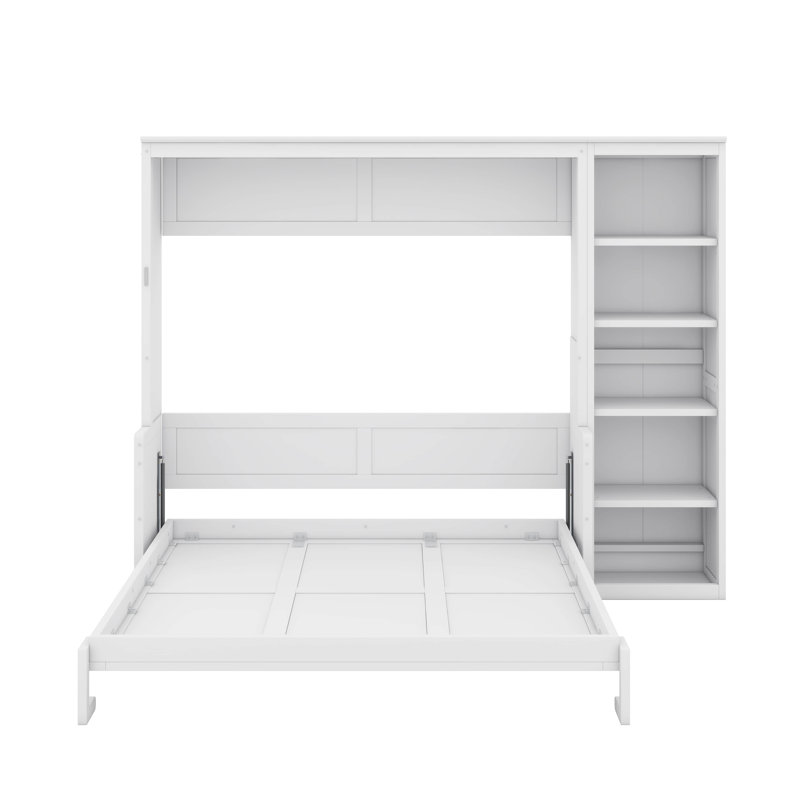 Lit escamotable avec bureau et bibliothèque Murphy, Blanc, Grand lit