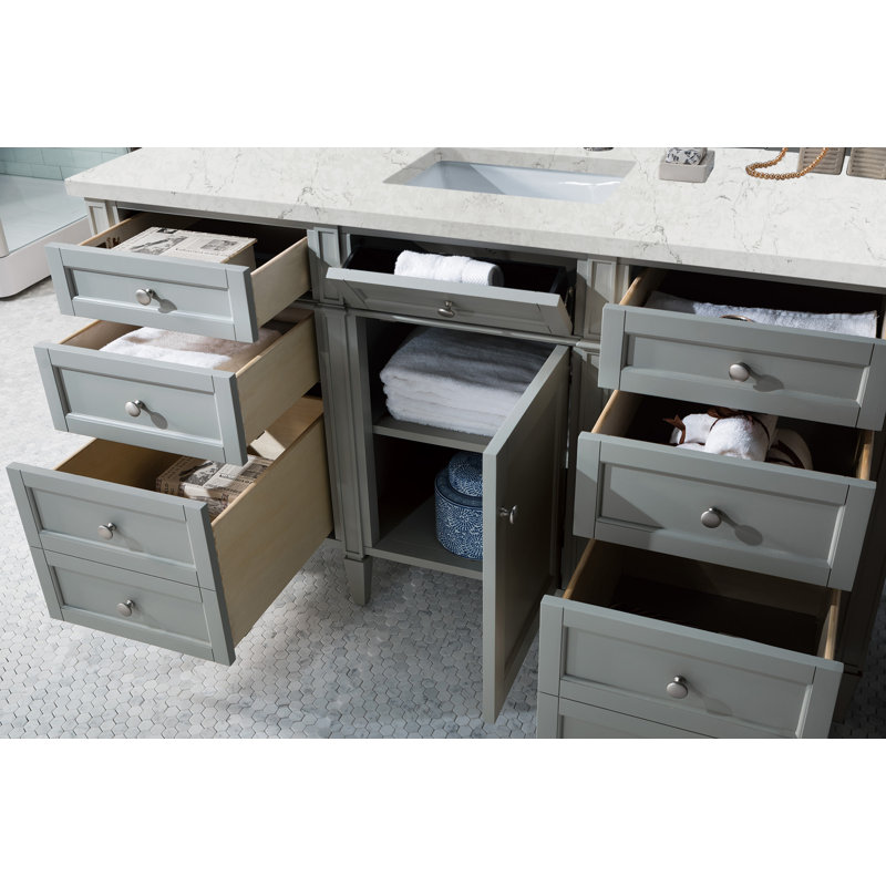 Brittany 60 in. Single Vanity, Smokey Celadon, Eternal Jasmine Pearl, 8" Widespread