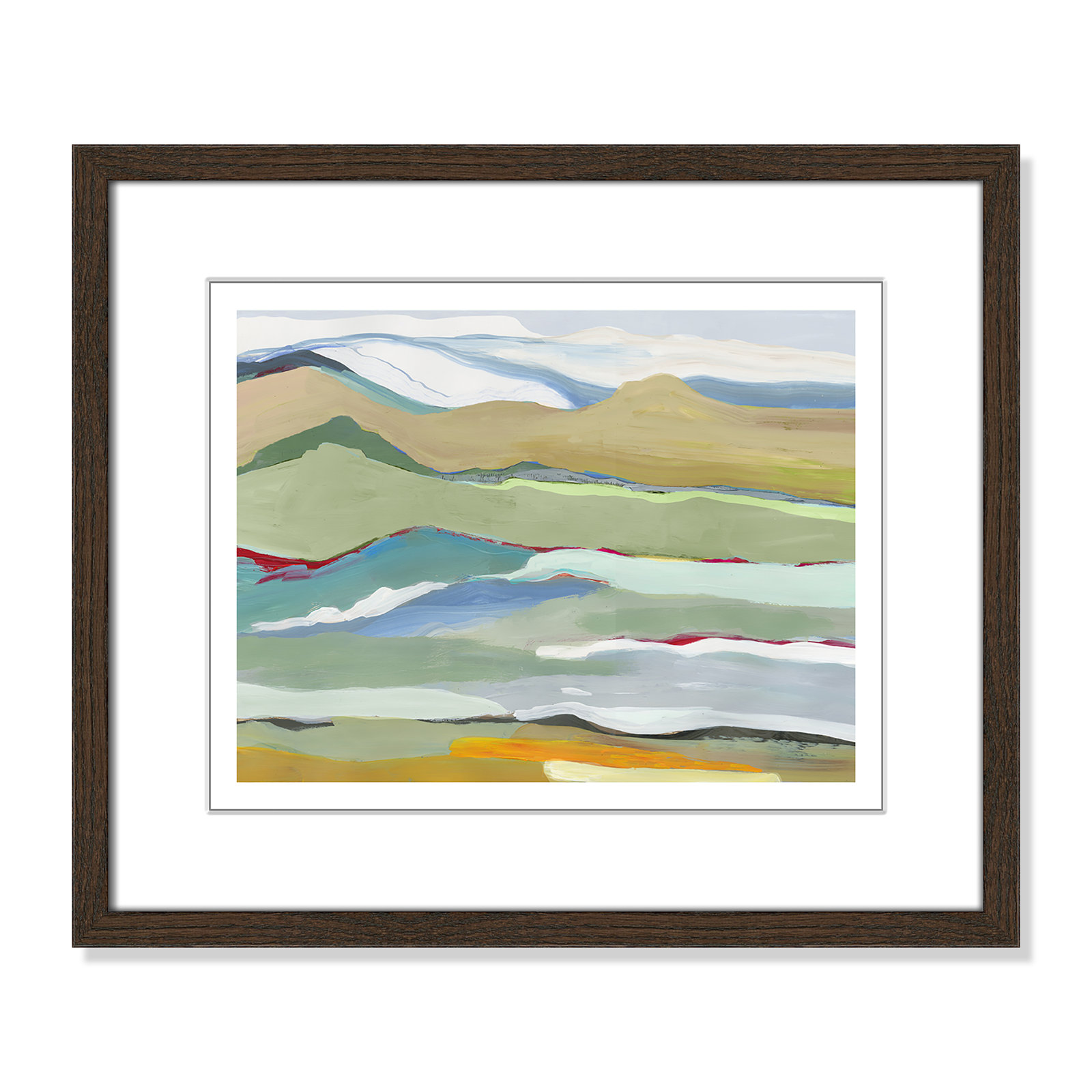 Dee "Goodbye Summer on the Hills" Painting, 16" H x 19" W x 0.75" D, Walnut Wood Framed