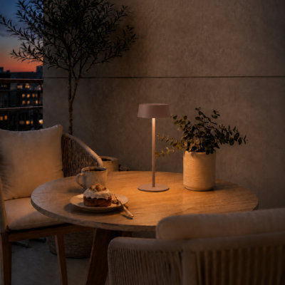 Cordless Rechargeable Table Lamps, Dimmable Aluminum LED Table Lamp, Portable Desk Lamp for Outdoor, Commercial, IP54, 2700K (Brown)