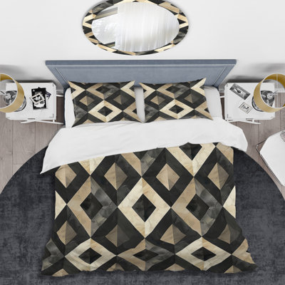 Ensemble de housse de couette moderne gris à motif losange moderne I