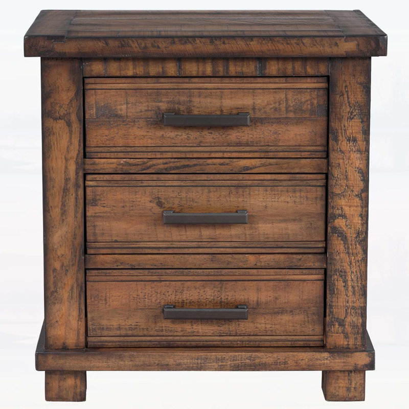 Rustic Three Drawer Reclaimed Solid Wood Farmhouse Nightstand