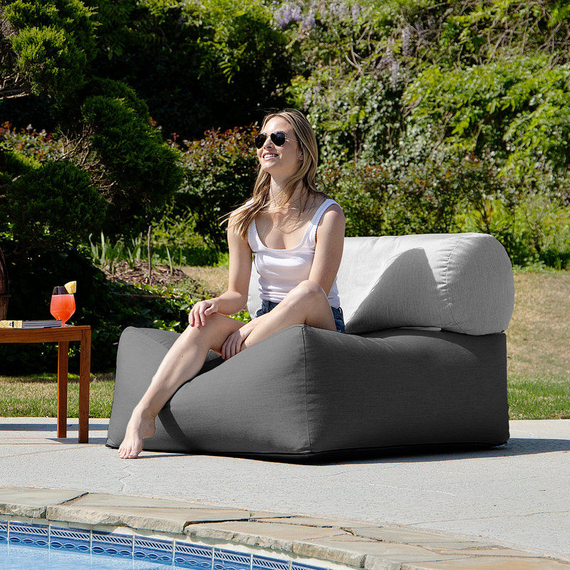 Tybee Large Outdoor Bean Bag Lounger w/ Bolster, Sunbrella, Slate