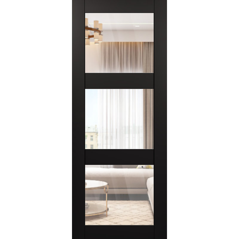 Avon 3 Lite 30 po x 80 po Dalle de porte intérieure standard en bois manufacturé en bois de frêne loire clair, Noir mat