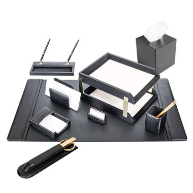 Leather Desk Set - Desk Office Accessories Black