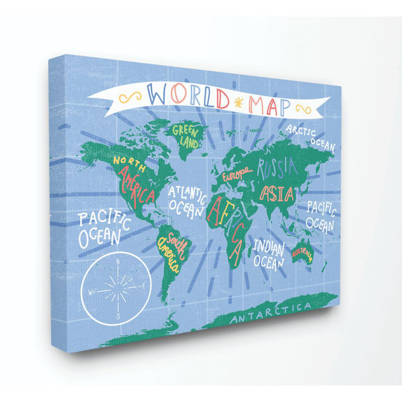 Décoration murale pour enfants world map Sharkey, Toile tendue, H 36 po x l 48 po x P 1,5 po