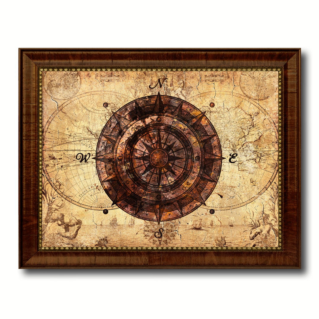 Compass Nautical Vintage Map - Picture Frame Textual Art Print on Canvas Breakwater Bay 