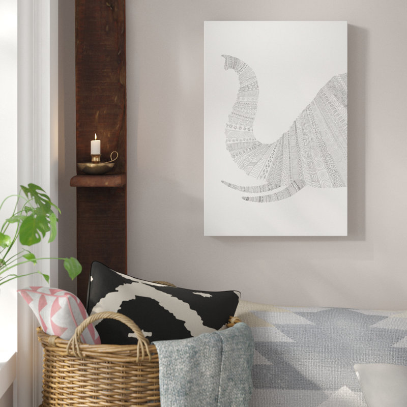 «Elephant on Grey» par Florent Bodart - reproduction d'art sur toile tendue, H 40 po x l 26 po x P 1,5 po, Toile tendue