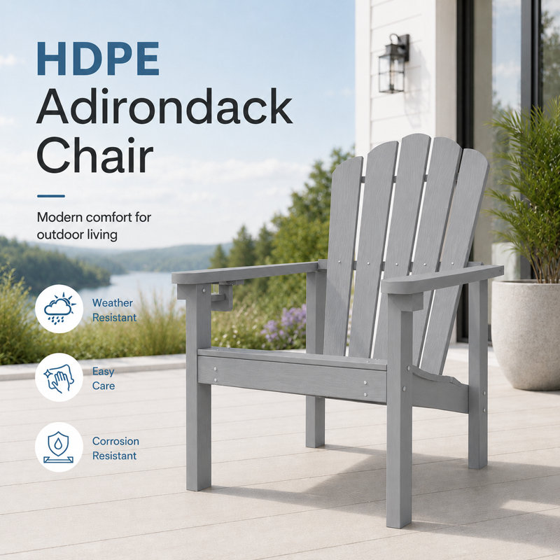 Dareona Set of 2 HDPE Stackable Adirondack Chairs with Cup Holders, All-Weather Outdoor Patio Chairs, Gray, 2
