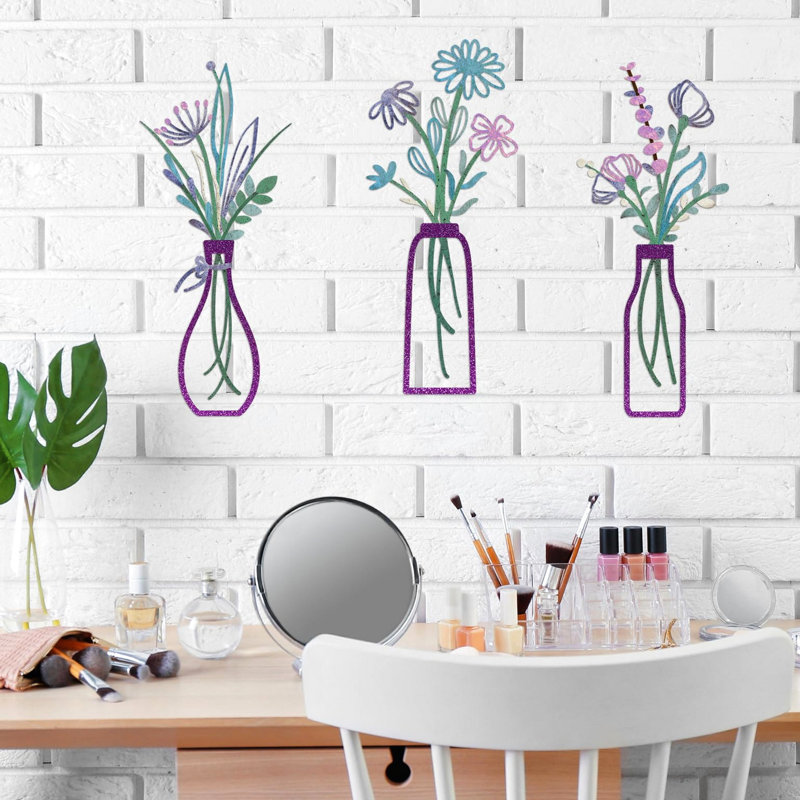 Purple Metal Wall Decor Pieces, 3 - Piece Floral Design, And Long Lasting, Rust Iron, Ideal For Different Areas, Quick Setup Iron Material, , Good Various Simple Installation