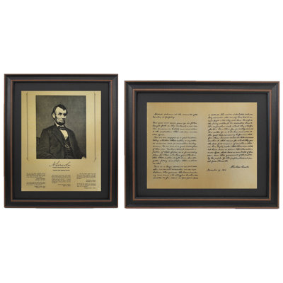 Abraham Lincoln Portrait and Gettysburg Address | Framed Textual Art Print on Antique Parchment