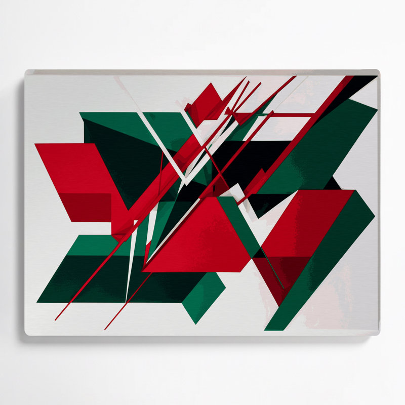 «Geometric Abstraction 39», art mural gris en métal, H 11 po x l 14 po