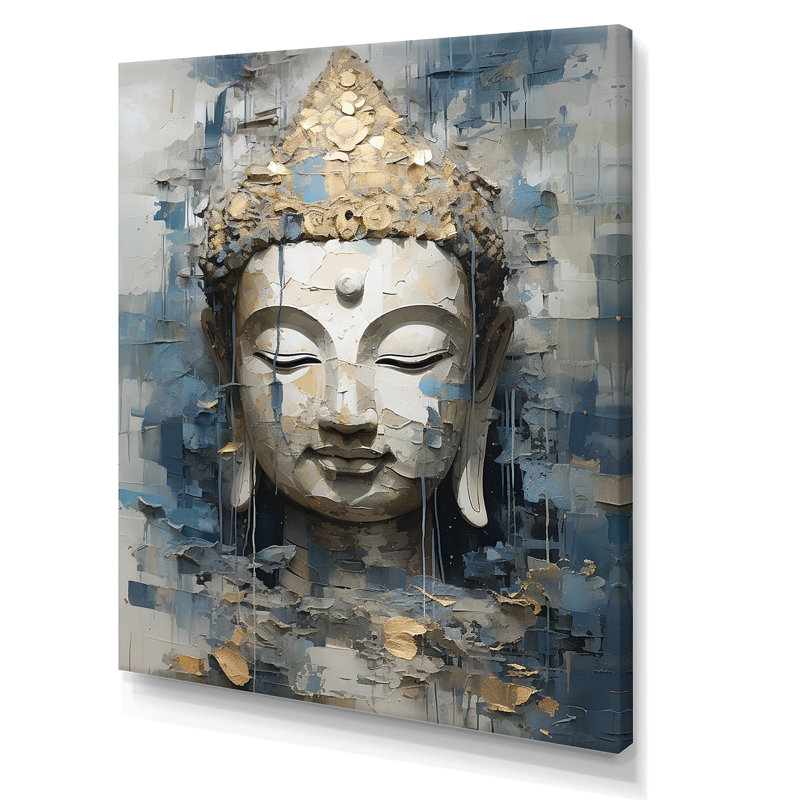 Statue religieuse du bouddhisme royal sur toile, Toile tendue, H 44 po x l 34 po x P 1,5 po