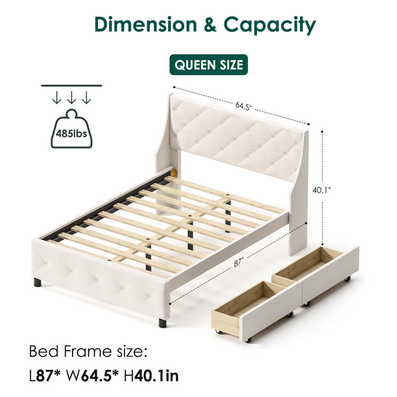 Structure de lit pour chambre à coucher grand lit avec espace de rangement - plateforme en métal, espace silencieux, sans sommier tapissier, bruit