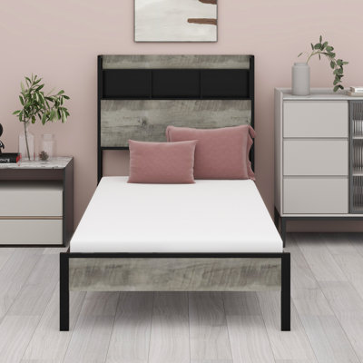 Bed Frame With Storage Space At The Head Of The Bed And A Charging Station In The Middle, Large Storage Space Under The Bed
