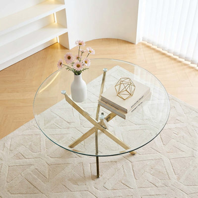 Lakeicha Round 36'' Glass Top Metal Base Dining Table