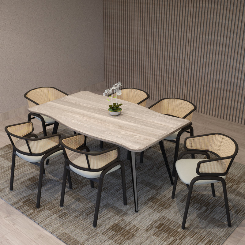 Ensemble de salle à manger 7 pièces Romelo, Beige, Gris décoloré par le soleil