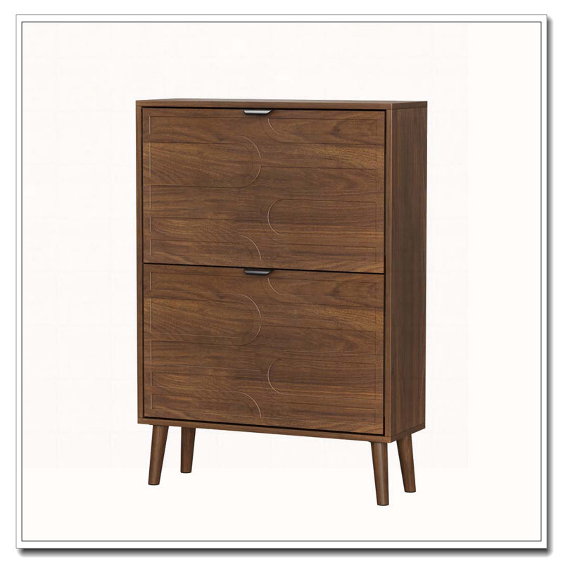 Independent Shoe Cabinet, 23.62-Inch Walnut Shoe Storage Cabinet,, Fence Shoe Cabinet With 2 Flip Drawers