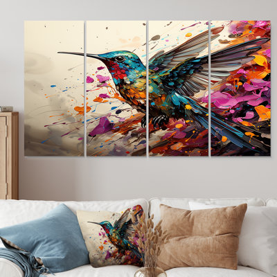Colibri coloré, "Wingbeat Wonder V - Colibri", art mural 4 pièces