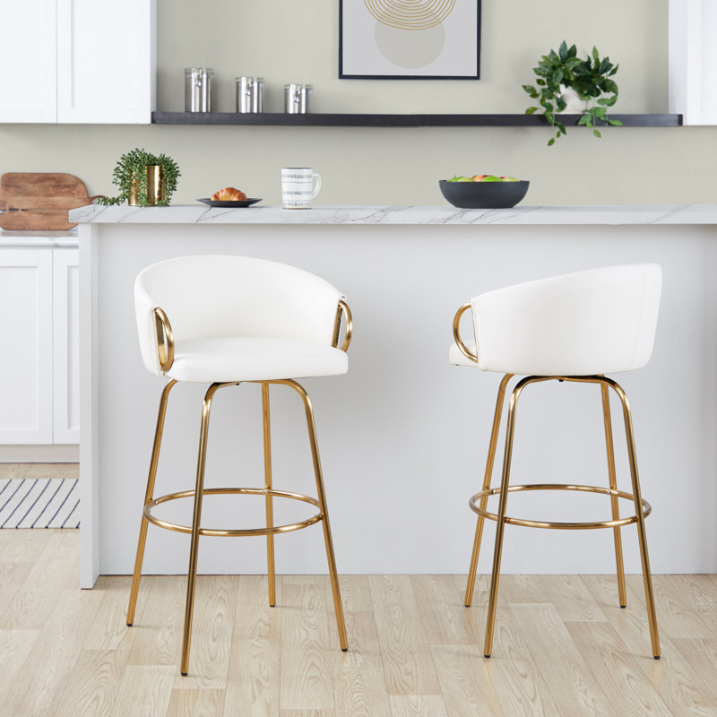 Tabouret de bar et de comptoir Laurenzio, Bar Stool (30” Seat Height), Doré, White