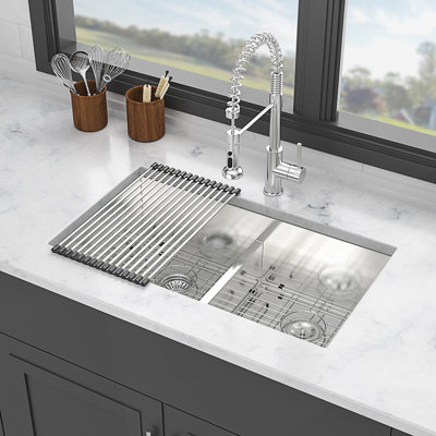 36-Inch Double Bowl Undermount Kitchen Sink With 50/50 Design, Deep Basins, And Noise-Reducing Technology