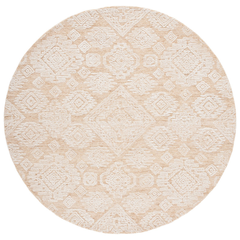 Tapis géométrique en laine et en coton touffeté à la main Droz, Rond 6 pi