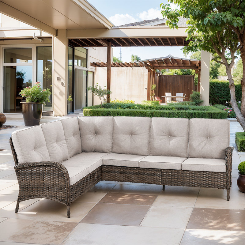 Gaetanino 90.3'' Wicker Outdoor Wicker Rattan Patio Sectional With Cushions, Beige
