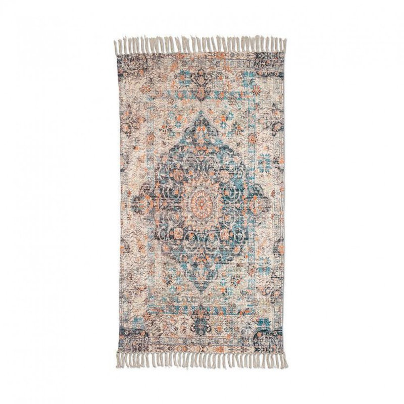 Tapis imprimé bleu et ivoire