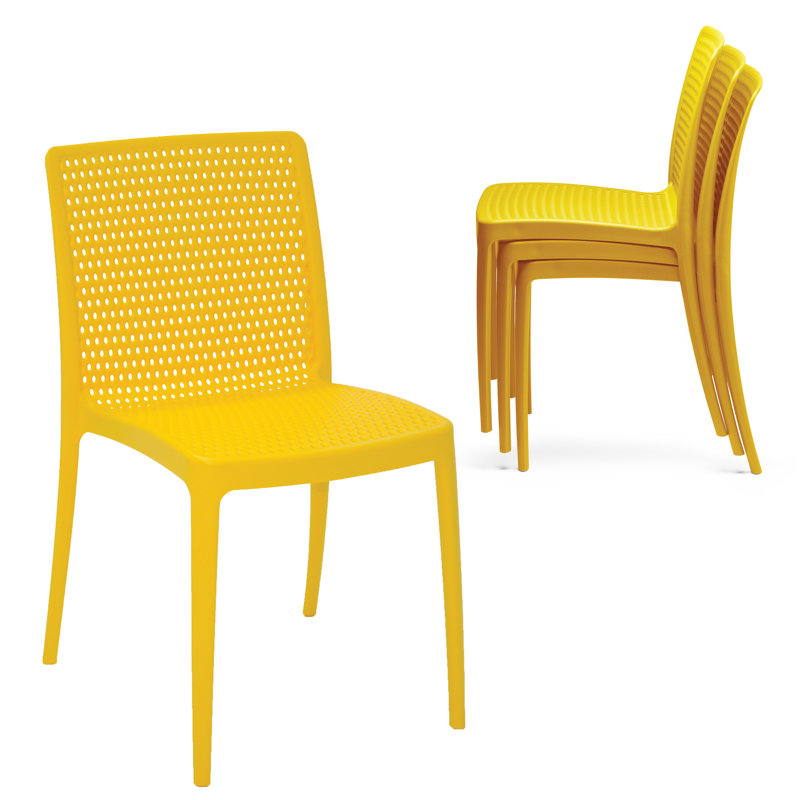Tramontina Isabelle Stackable Dining Chairs – Stylish Ventilated Seating for Indoor or Outdoor Use, Yellow