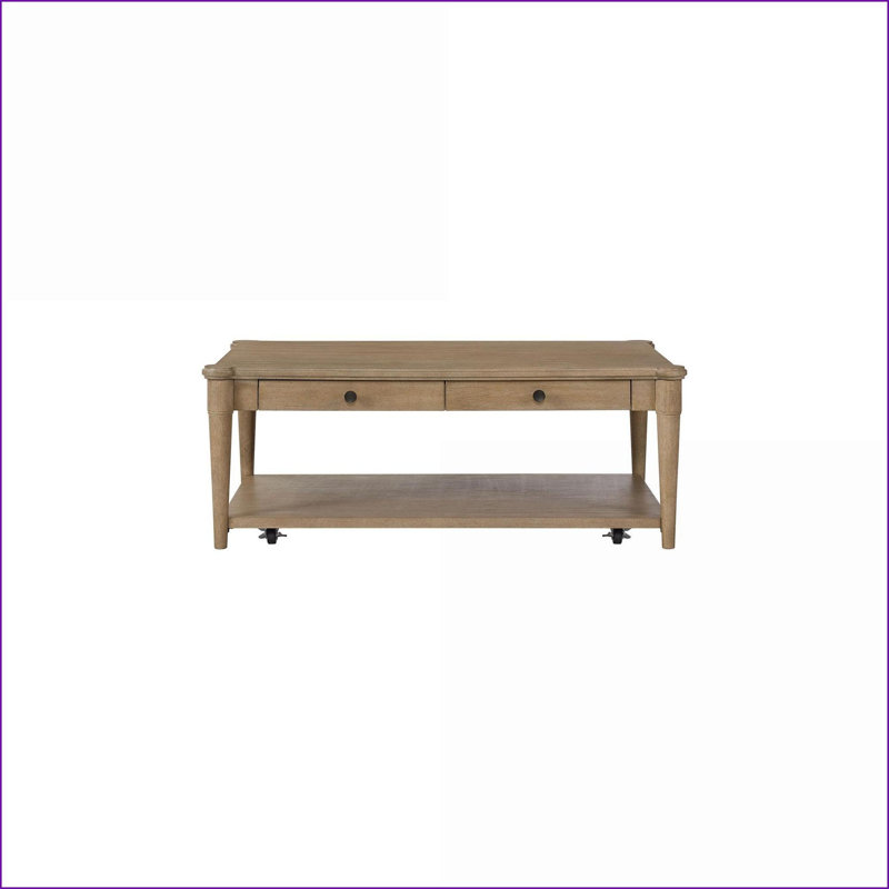 Table basse blanche transitionnelle décontractée avec 2 tiroirs de rangement Roulettes, pièce maîtresse de salon peu encombrante
