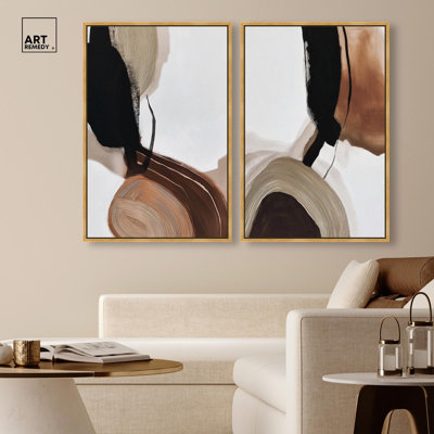 Earth Curve Series Canvas Print Abstract Boho Art Set by Art Remedy, Gallery Wrapped, 20 x 30
