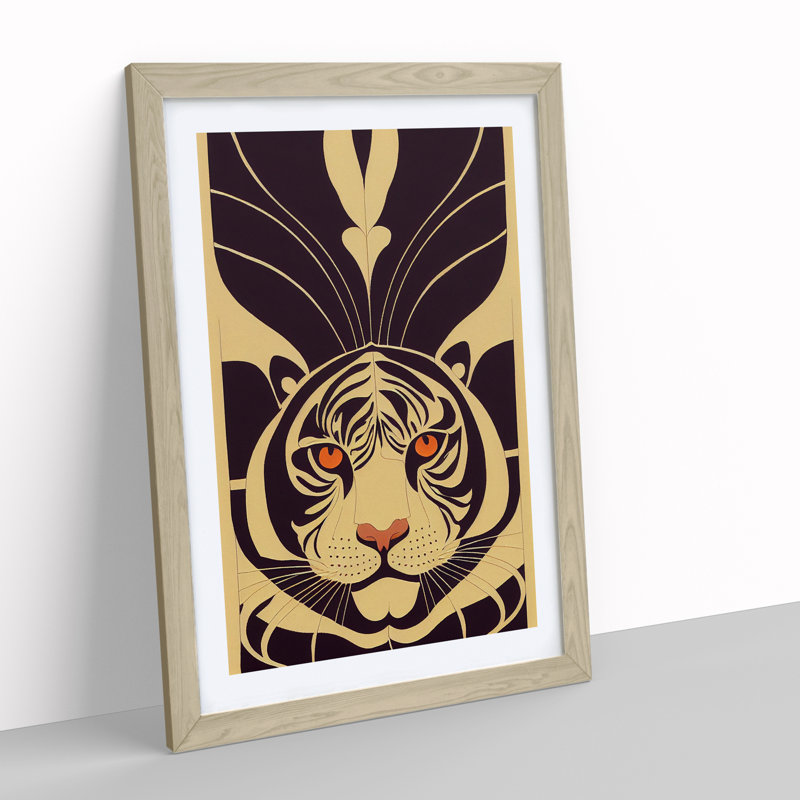 Tiger Deco - Framed Print, 34cm H x 25cm W x 2cm D, Oak Framed