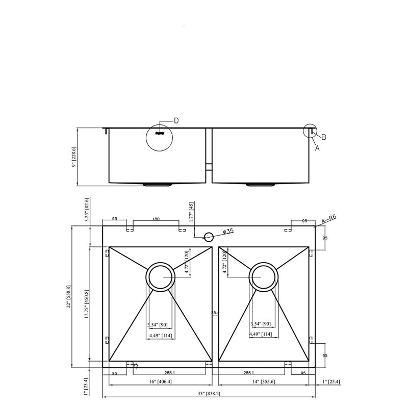 Double Bowl Drop In Sink- 33"X22" Gunmetal Black  Double Bowl Kitchen Sink 16 Gauge With Two 9" Deep Basin