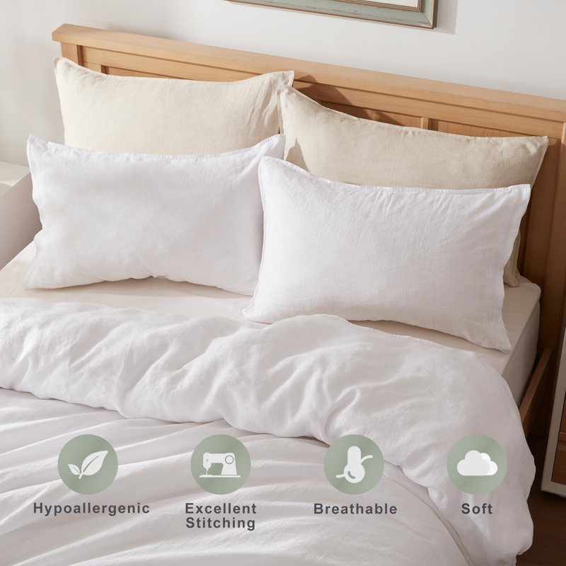TOSMO 100% Linen Pillowcase Set of 2, Stone Washed Pillowcases Envelope Closure, Soft and Durable Pillow Cases, White
